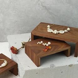 1Pc Brown Rectangular Walnut Solid Wood Jewelry Display Stand Storage Photo Props Earrings Necklace High-end Black  Organizer