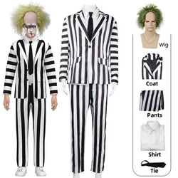 Movie Juice Cosplay Costume Black and White Stripe Jacket Shirt Pant Set Men's Adult Halloween Outfit
