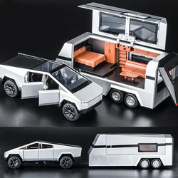 Versione ingrandita 1/24 Cybers Truck Pickup Rimorchio Modello di auto in lega Diecast Camper Van Touring Car Modello Suono Luce Giocattolo per bambini Regalo