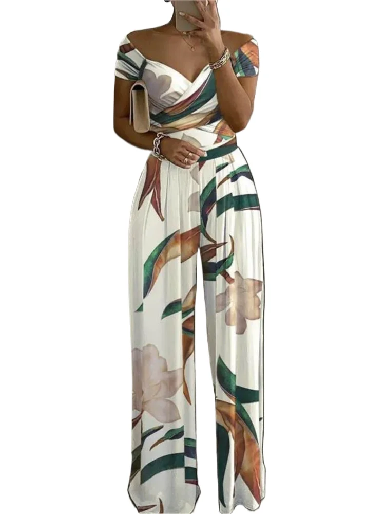 

2023 Summer New Women's Fashion Jumpsuit One Shoulder Printed Patchwork Temperament Casual High Waisted Women Jumpsuit