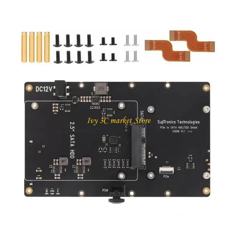 

D7YC X1008 PCIE Double HDD/SSD Expansion Board Easy Installation Fast Speed Data Access Enhances for RPI5 Board Storage