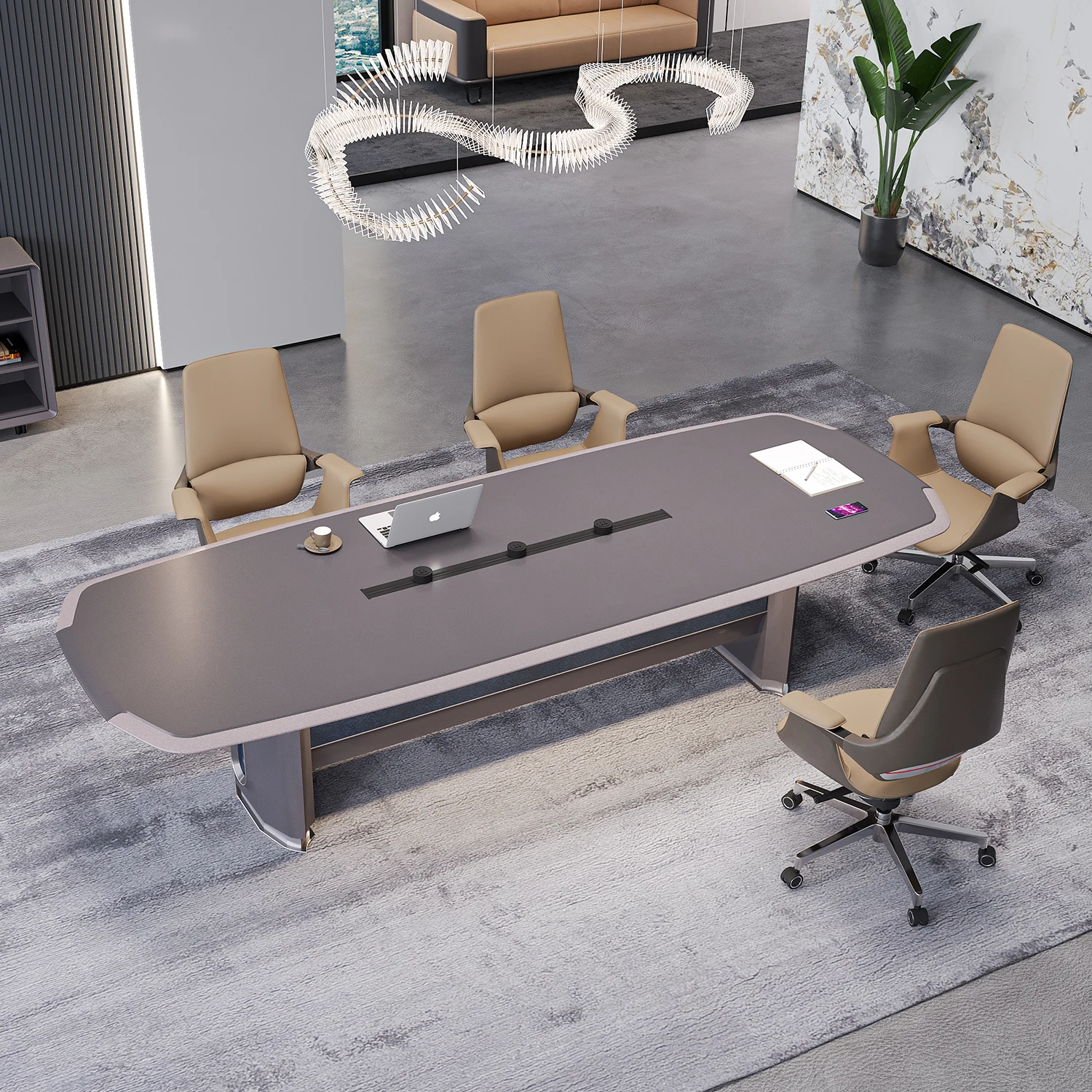 

Power Outlet Long Executive CEO Conference Table Modern Luxury High-end Office Furniture Veneer Smart Board Meeting Desk