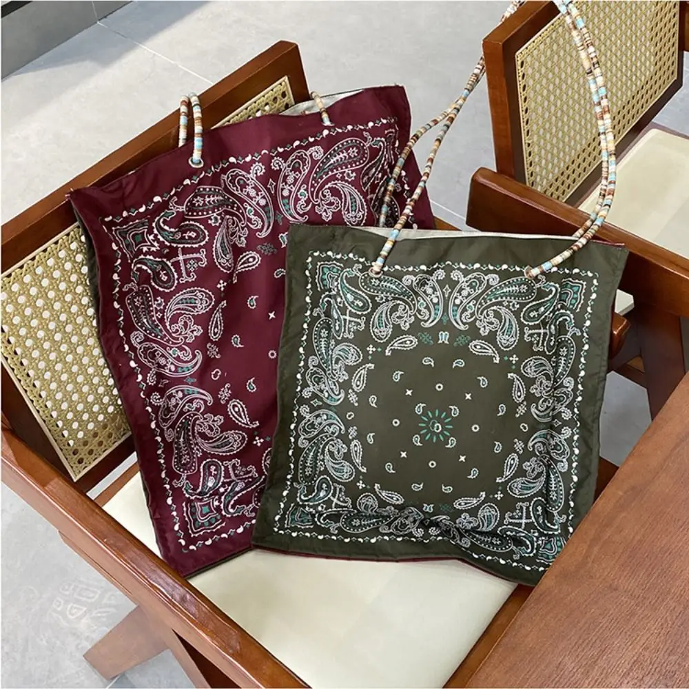 Холщовая сумка с принтом цветов кешью, двухсторонняя сумка на плечо в этническом стиле в стиле ретро, легкая женская сумка большой вместимости, дорожная сумка