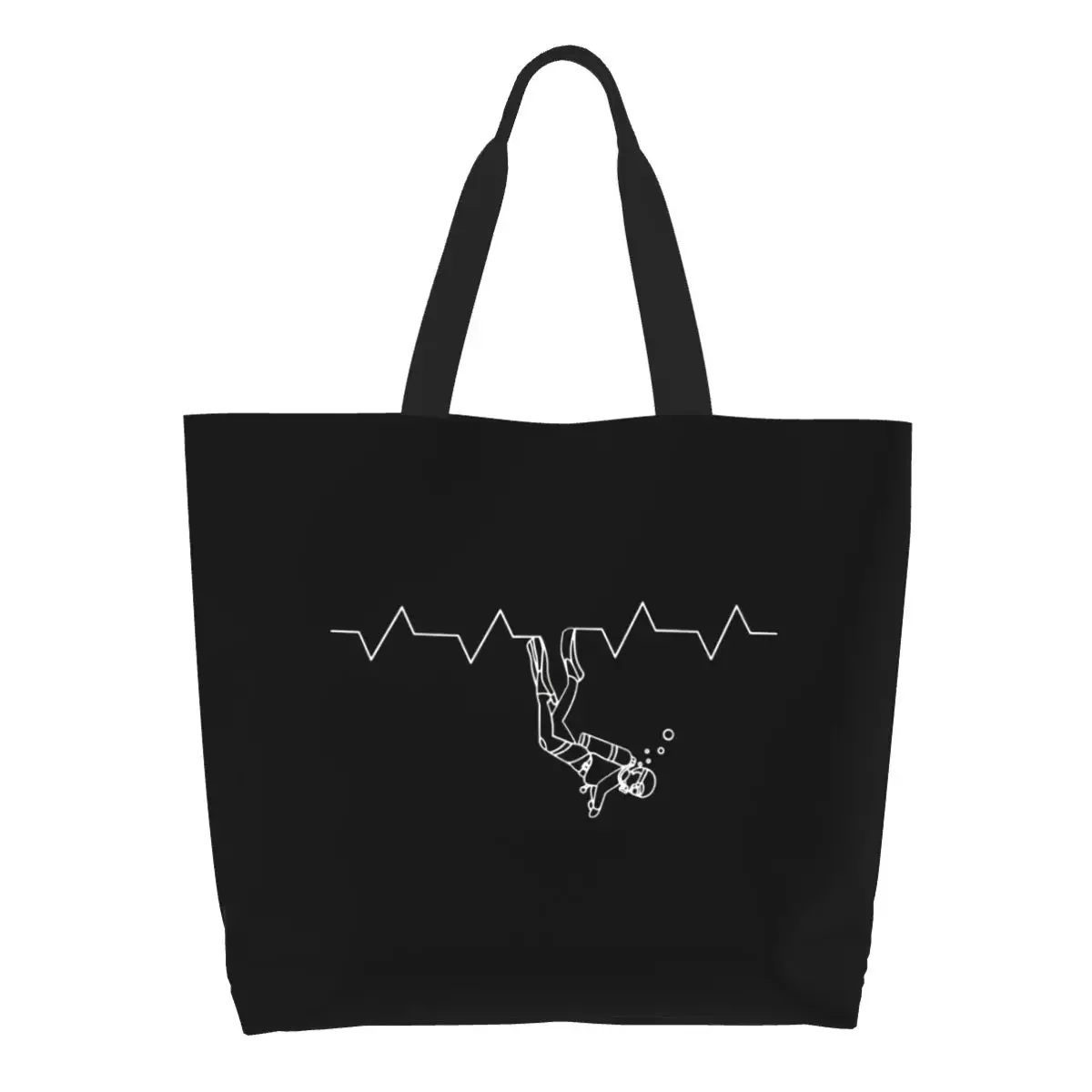 

Recycling Scuba Diving Heartbeat Shopping Bag Women Shoulder Canvas Tote Bag Portable Groceries Shopper Bags