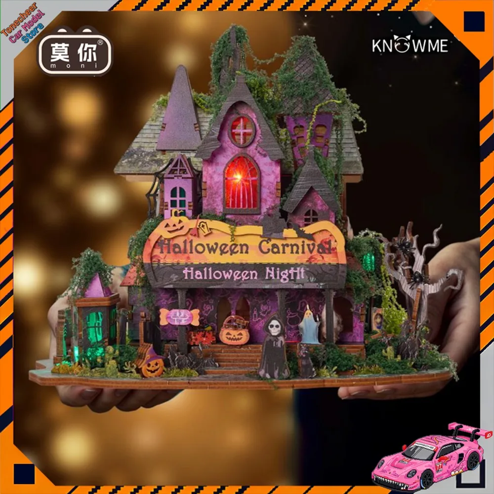 

Knowme Moni Microworld Halloween Night Assembled Induction Bookend Wooden Building Blocks DIY Handmade Cabin Model Creative Gift