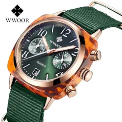 Fashion Wwoor Brand Six Pin Cloth Strap Square Women 2024 New Minimalist Business Casual Calendar Ladies Quartz Watch For Gift
