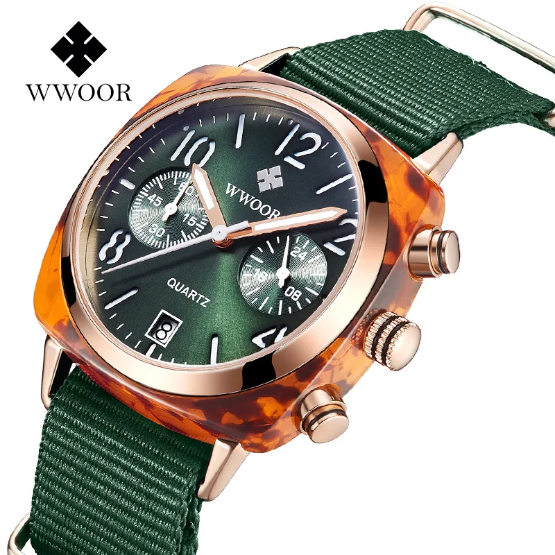 Fashion Wwoor Brand Six Pin Cloth Strap Square Women 2024 New Minimalist Business Casual Calendar Ladies Quartz Watch For Gift