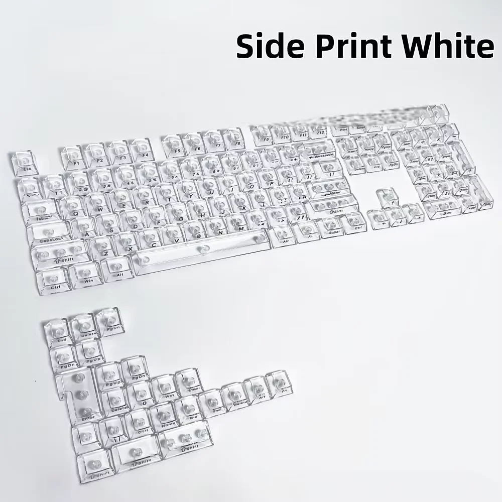 New White Carbon Fiber Texture Keycaps Cherry Profile Transparent PC Side Print Keycaps sets For MX Cherry Mechanical Keyboard