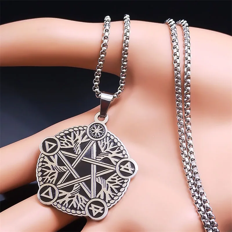 Witchcraft Pentagram Necklace Stainless Steel Silver Color Witch Pagan Star Symbol Necklace Wicca Jewelry collares de moda