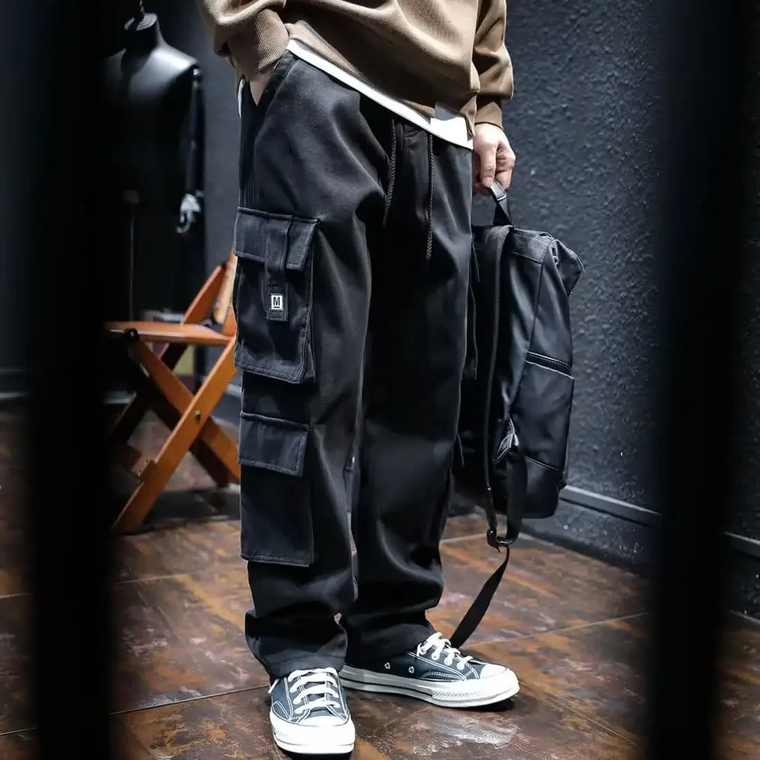 Wide Multi Pocket Trousers Man Big Size Straight Cargo Pants for Men Multipockets Long Baggy Street Spandex Y2k Vintage Cotton