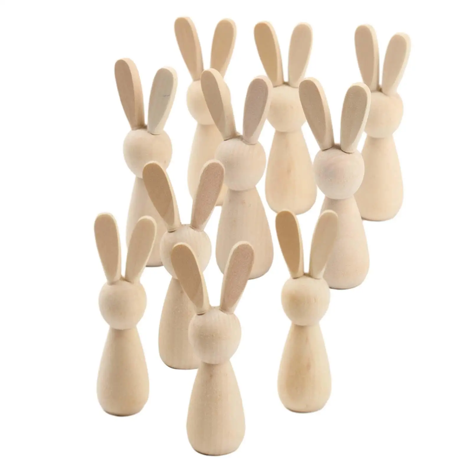 10Pcs Wooden Peg Dolls Decorations Blank Puppets Rabbit Peg Doll Bodies for Arts Crafts Boys Girls Party Fairy Garden Home Decor