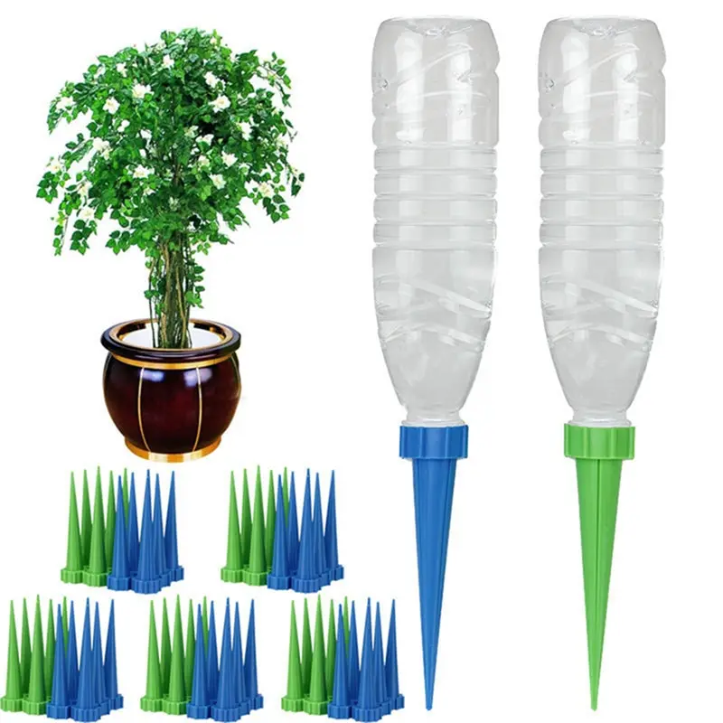 12 pçs automático jardim cone rega spike planta flor waterers garrafa sistema de irrigação cores aleatórias