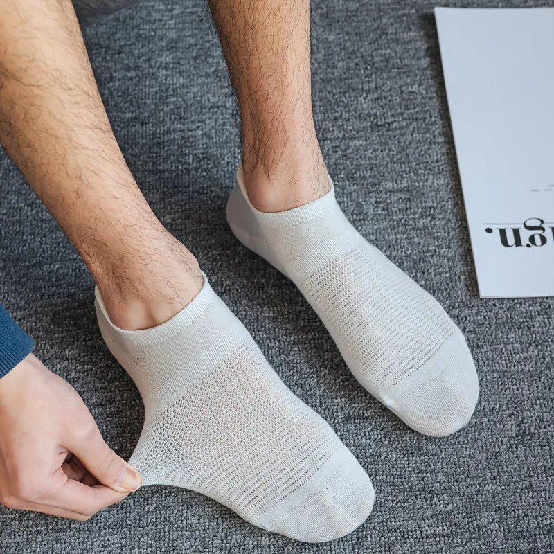 

Men's Boat Socks Summer Lightweight Mesh sock slippers Large Heels Solid Sports Sweat Absorbing Breathable Invisible Cotton Sox