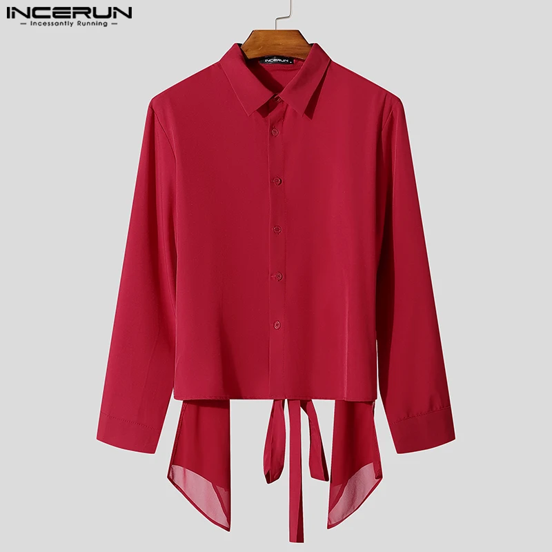

INCERUN Men Shirt Patchwork Korean Style Backless Male Tops 2026 Men Long Sleeve Shirts Casual Lapel Streetwear Men Clothing