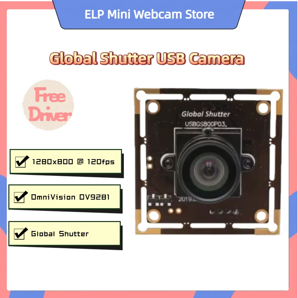 ELP 800P 120FPS Global Shutter Monochrome USB Camera Module OV9281 Sensor UVC for Motion Capture
