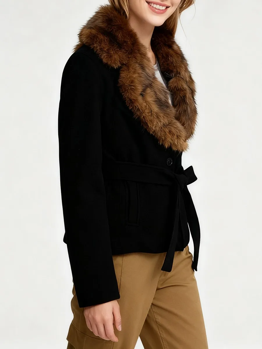 TWOTWINSTYLE موضة التخسيس تقسم الفراء طوق جاكيتات للنساء التلبيب كم طويل المرقعة الدانتيل يصل مزاجه سترة الإناث #3