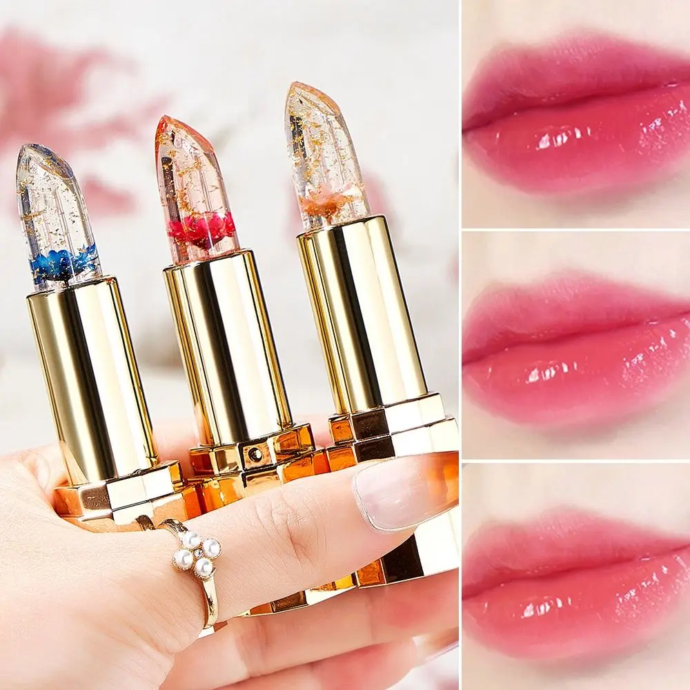 Rouge à lèvres Transparent en forme de fleur de gelée, baume hydratant et nourrissant, changement de couleur de température, feuille d'or longue durée