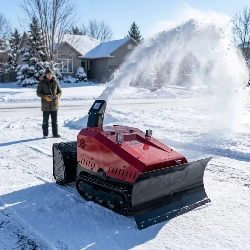 9.0kw Electric 120cm Wide Tracked Snow Blower 200F Remote Control Self Propelled Snow Removal Machine Yard Road Snowplow