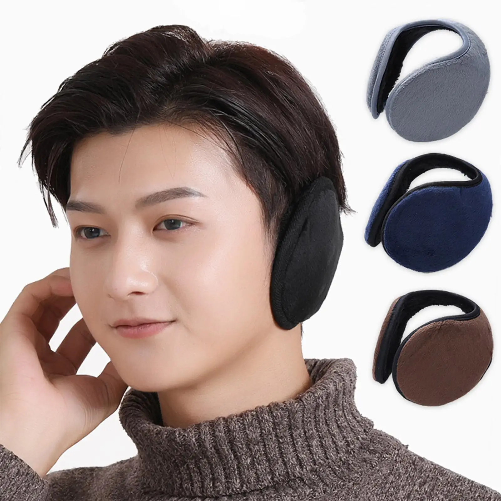 Unisex Earmuffs Winter Warm Behind Head Winter Accessories Classic Foldable Fleece Ear Warmers For Cycling Running Skiing