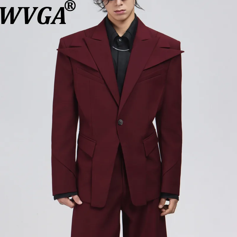 WVGA Autumn New Man Tide Gun Collar Trendy Design Shoulder Padded Long Sleeve Blazer Niche Chic Casual Straight Suit Coat W14838