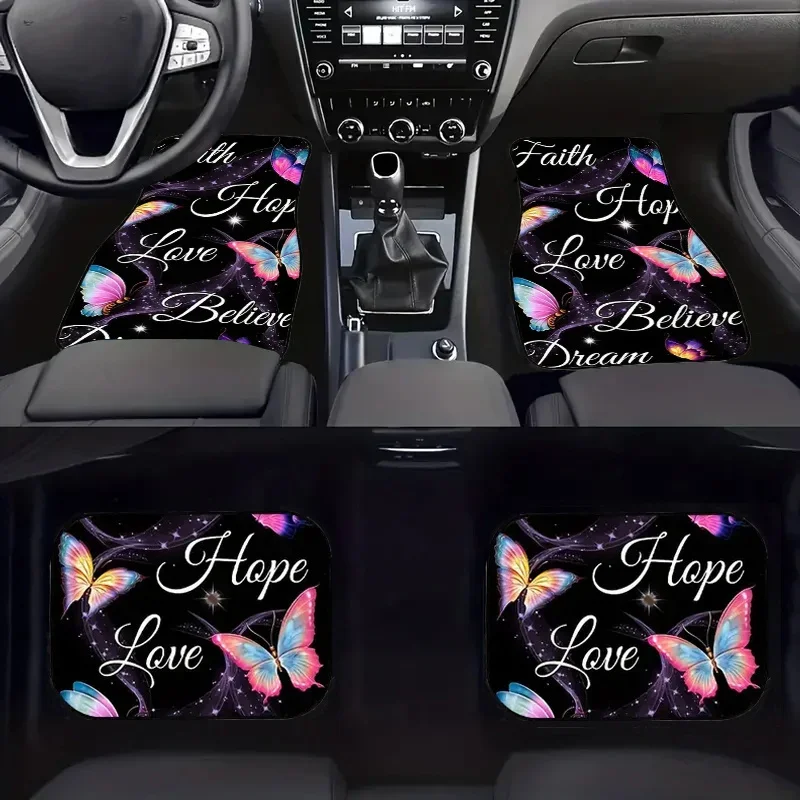

Juego alfombrillas universales para coche con forma mariposa, protectores suelo lanteros y traseros poliéster antislizantes