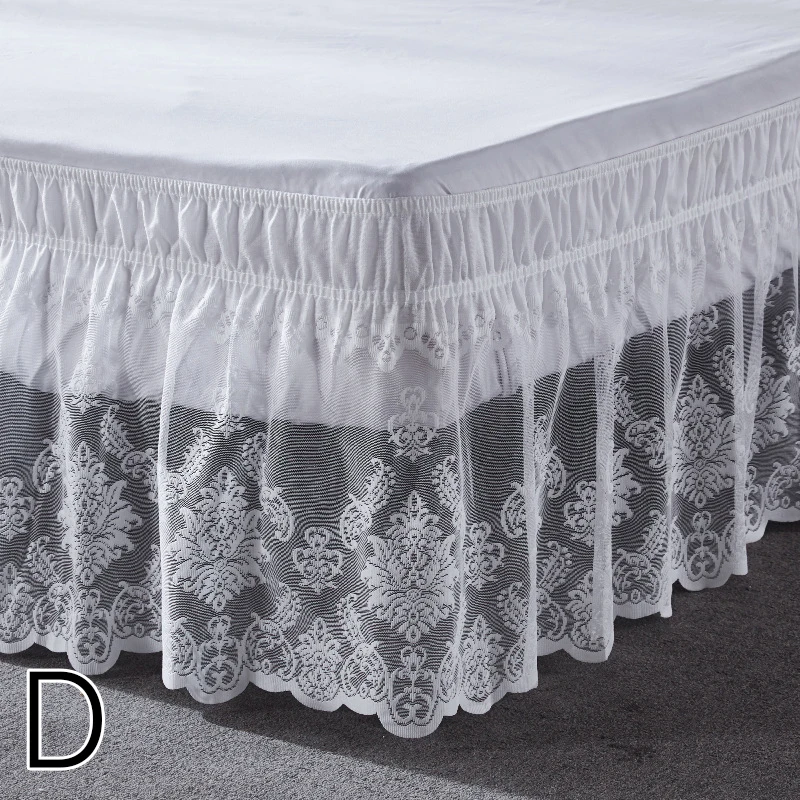 Elegant Lace Bed Skirt Embroidery Ruffles Lace Bed Skirt With Adjustable Belts Bed Cover Mattress Protector (No Pillowcase)