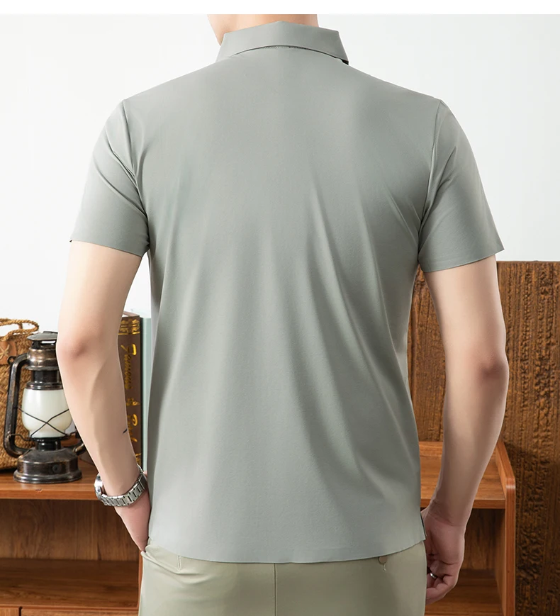 Luxuriöses Herren-Poloshirt mit halbem Reißverschluss kurzärmelig einfarbig hochwertige Eisseide atmungsaktiv Sommer neu lässig modisch T-Shirt – Detail 7