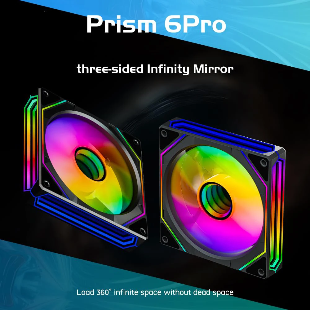 Prism 6 Pro ARGB PC Case Fan 120mm 3-sided Infinite Mirror 5V 3PIN Motherboard Lighting Sync 4PIN PWM