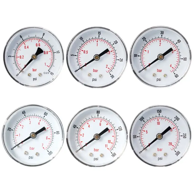 

Professional Pressure Gauge 52mm Dial 1/4" BSPT Horizontal 0/15,30,60.100,160,300 PSI & Bar Drop Shipping