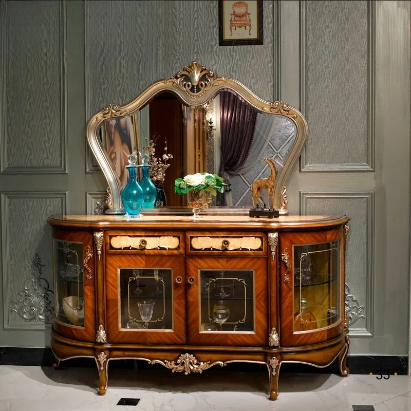 

European side t dining table mahogany French entrance ca***et luxury vil******ing room furniture