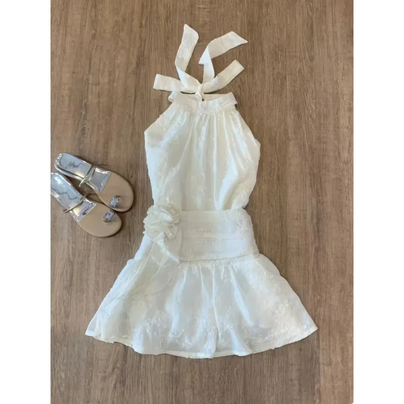 France Sweet Sleeveless Party 2-piece Set Women Summer Design Chic Thin Slim Off Shoulder Tops + High Waist Ruffle Short Skirt