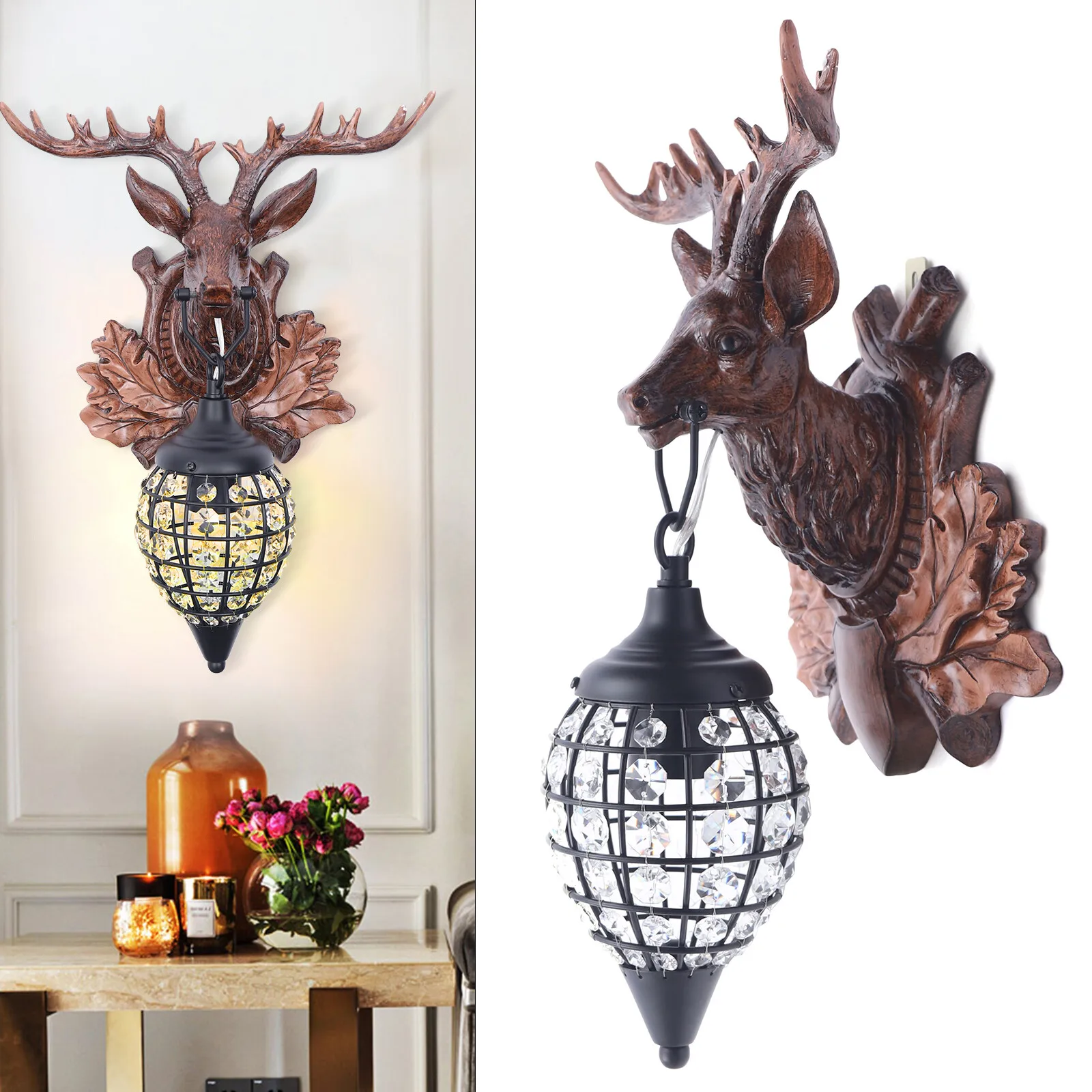 โคมไฟติดผนังรูปกวาง 40W E12 สไตล์เรโทร โคมไฟติดผนังรูปกวาง โคมไฟติดผนังสำหรับตกแต่ง