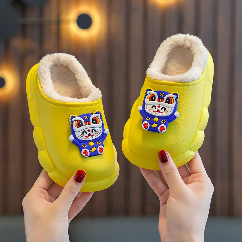 Children Home Shoes Cashmere Cotton Slippers Kids Boy Warm Shoes Boy Girl Slippers Indoor Cute Waterproof Winter Baby Shoes