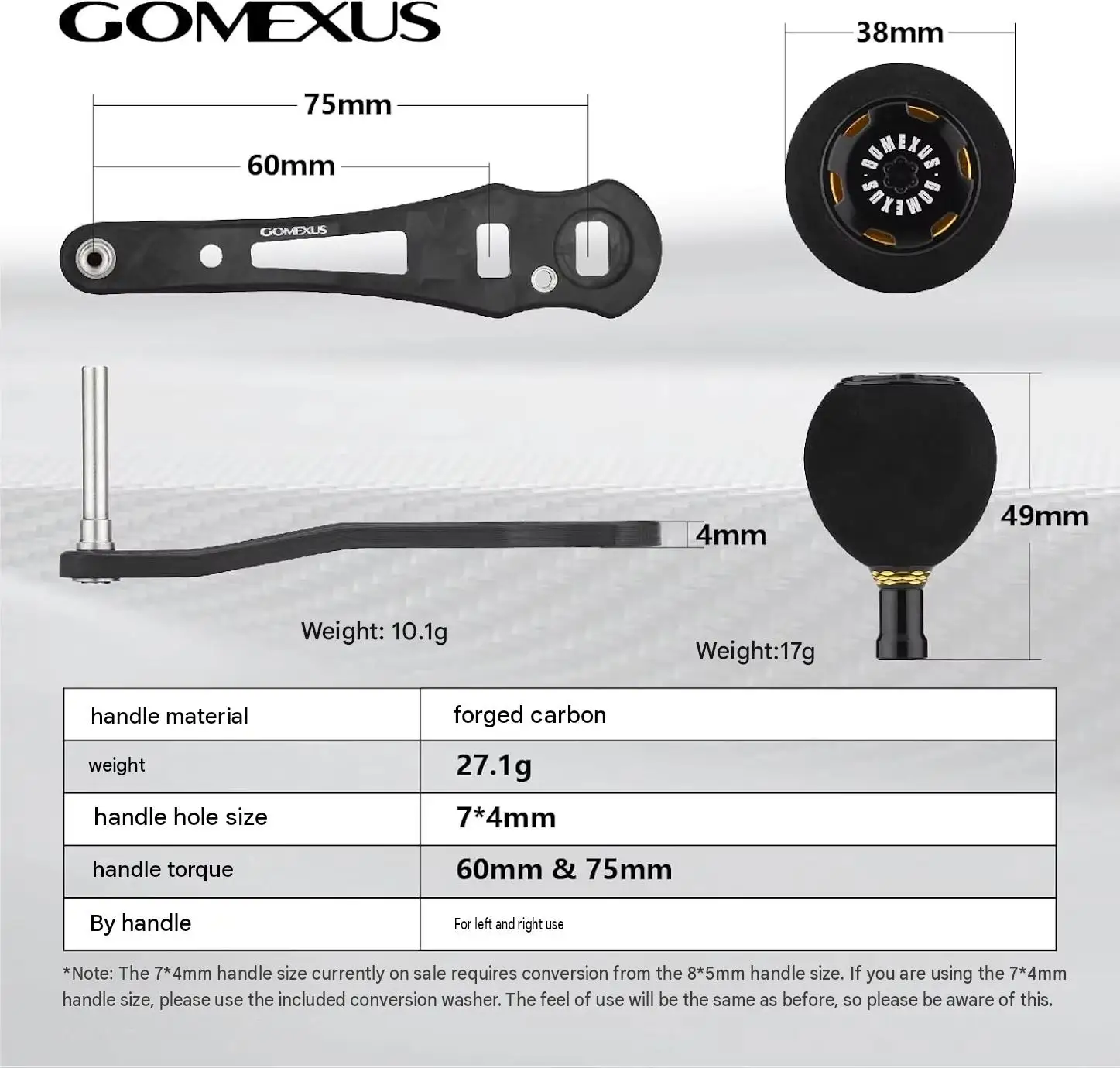 Gomexus Baitcasting-Rolle mit Carbon-Griff und EVA-Knopf, kompatibel ​ Shimano Daiwa Abu Garcia Penn für 8X5 oder 7X4 – Detail 3