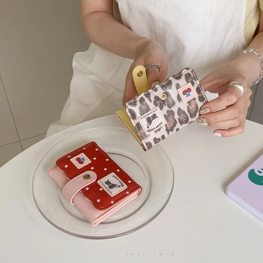 Y2K Ins Sweet Polka Dot Trifold Wallet Wave Edge Pu Leather Dachshund Card Holder Little Dog Patchwork Coin Purse Travel