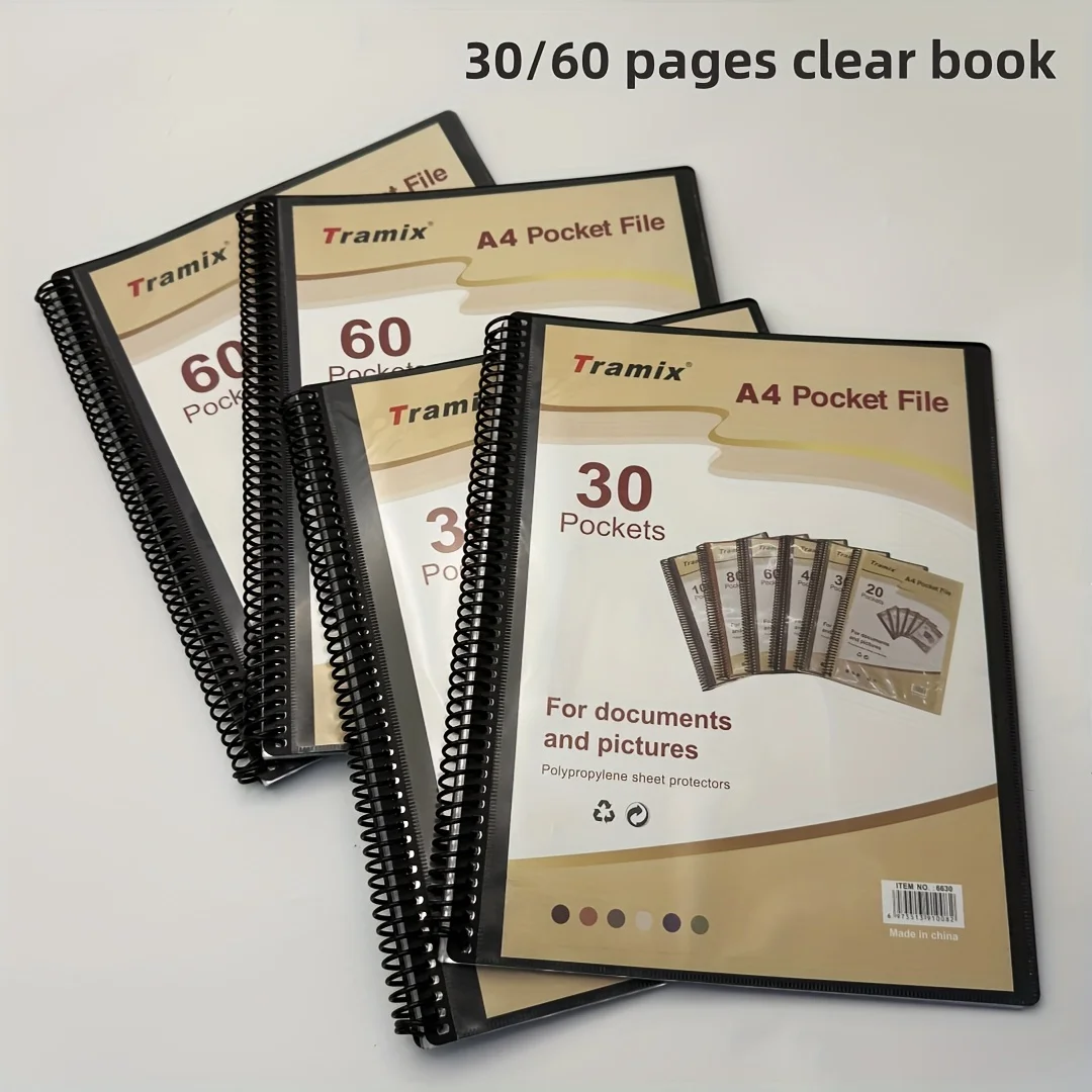 

1pc A4 spiral-bound data manual, transparent cover, folder with insert pocket, 30/60/80/100 pages - multi-layer data manual