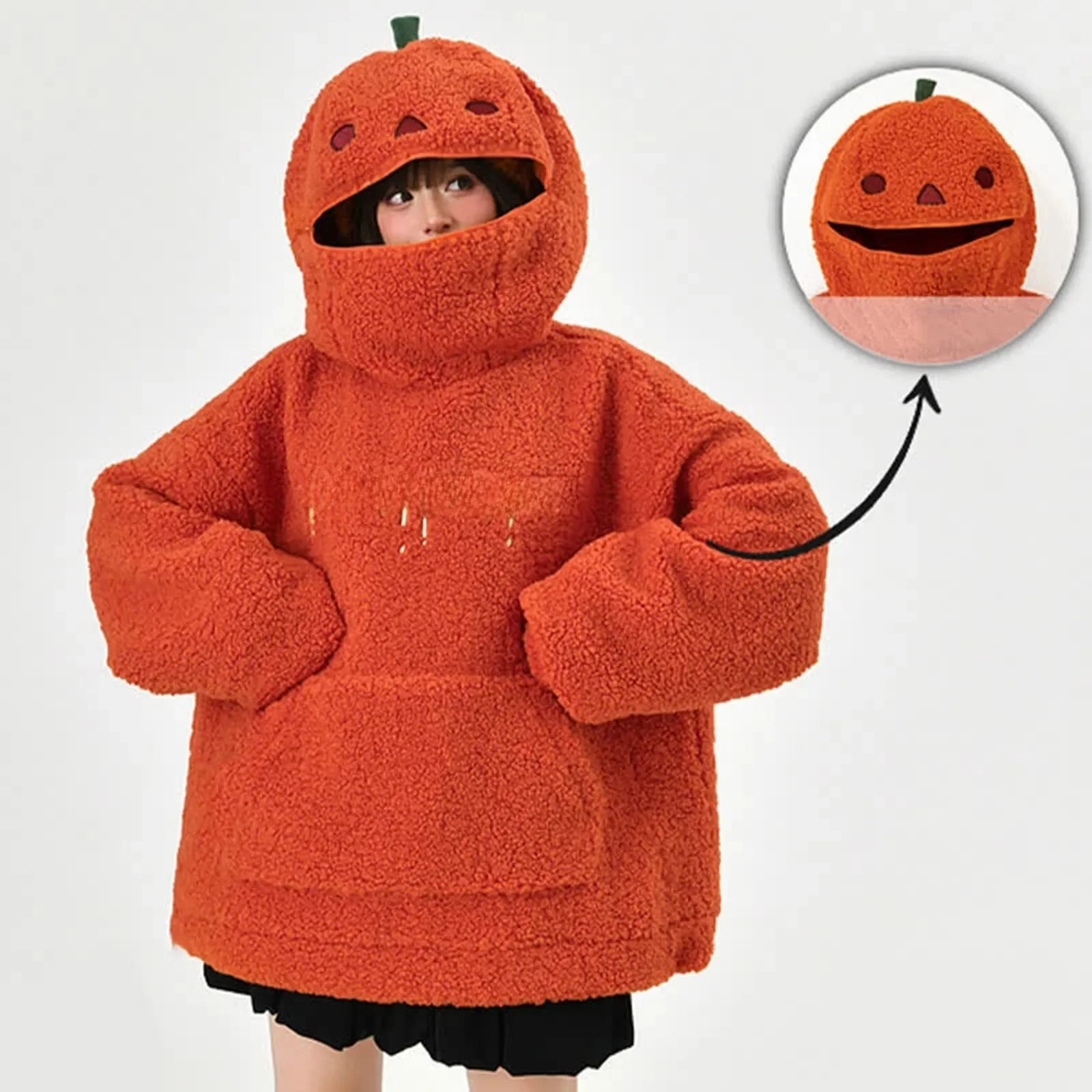 

Womens loween Pumpkin aped Hoodie Autumn round Ne Ho Cotton Sweatirt Comfortable Warm Faionable loween Themed