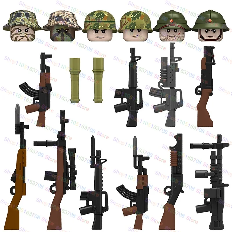 

N701-706 Army Soldier Figures Building Blocks Marine Infantry Commander Hat Flag Mini Action Figures Accessories Bricks Toy Gift