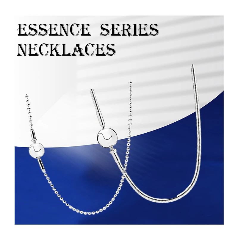 

ESSENCE Sterling Silver 925 Original Beaded Snake Chains Necklaces For Women Fine Jewelry Round LOGO Clasp Colliers On The Neck