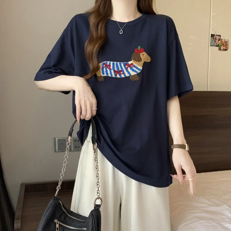 CGC Korean Fashion Cartoon Printing T-shirt 100% Cotton Short Sleeve Tees Casual Summer Tops Female Loose Oversized T-shirt