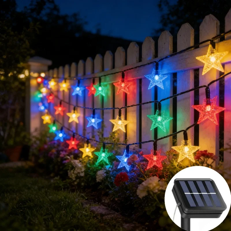 12m/7m/5m Outdoor Solar Star String Lights Weatherproof Solar Lights Fairy Lights Star for Christmas Garden Wedding Decoration