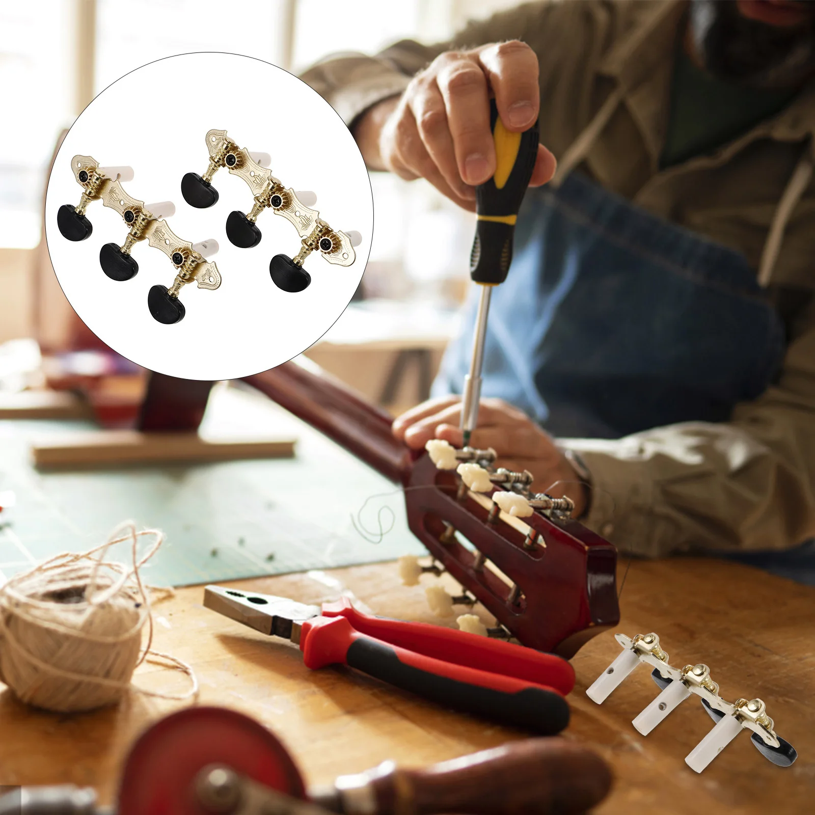 

1Set Classical Guitar Tuning Pegs 3l3r Machine Heads Knobs Keys Metal Replacement for Acoustic Electric Guitars Precision Stable