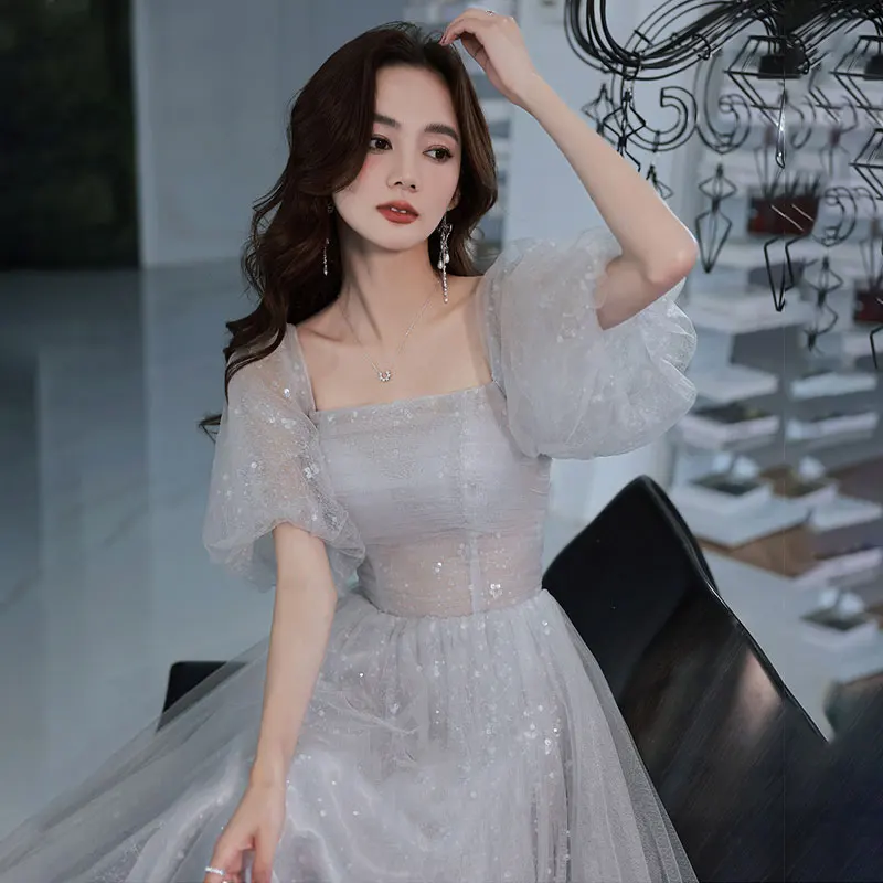 

Sexy Square Neck Dress Young Girls School Graduation Tulle Long Prom Dresses Women Evening Cocktail Night Out Clubbing Dress