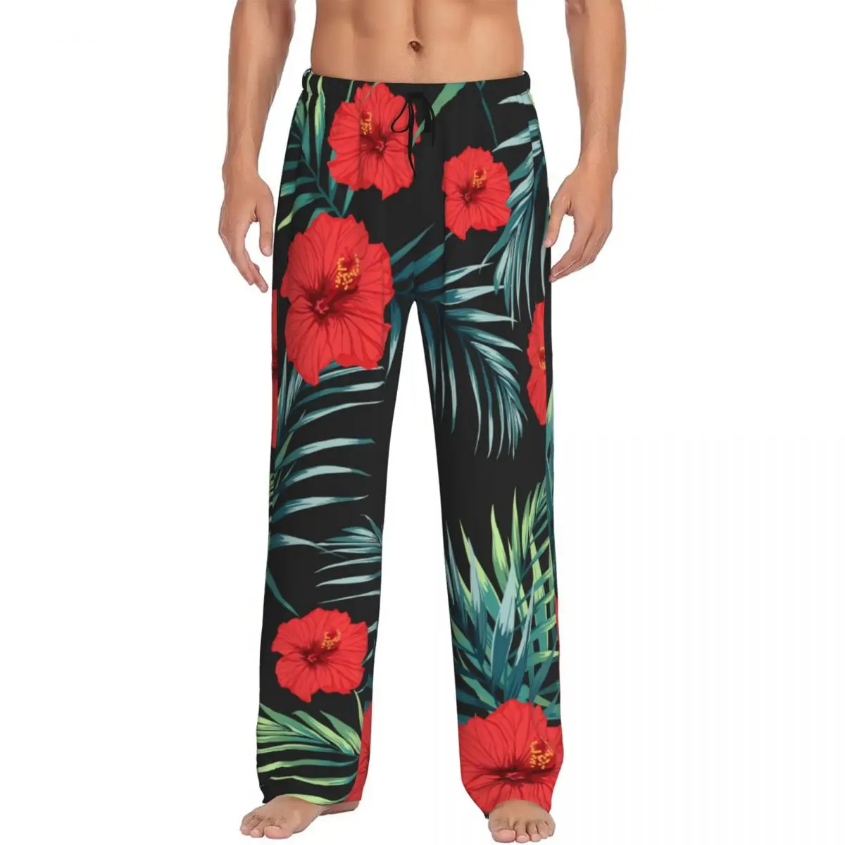 Mens Pajamas Pyjamas Pants Tropical Leaves And Paradise Hibiscus Flowers Lounge Pants Sleep Bottoms