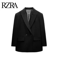 RZRA2024 new autumn and winter women's loose version lapel long sleeves shoulder loose suit jacket flap pocket decoration