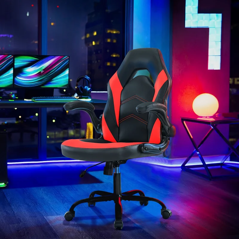 Custom.Office Desk Leather Gaming Computer Chair with Adjustable Swivel Task and Flip-up Arms Adults