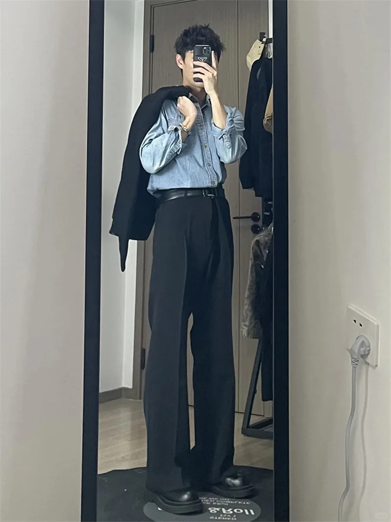 

Мужские повседневные брюки свободного кроя, весенние, модные, прямые, укороченные (до щиколотки), струящиеся, универсальные, молодежные, трендовые, в западном стиле, длинные, для повседневной носки