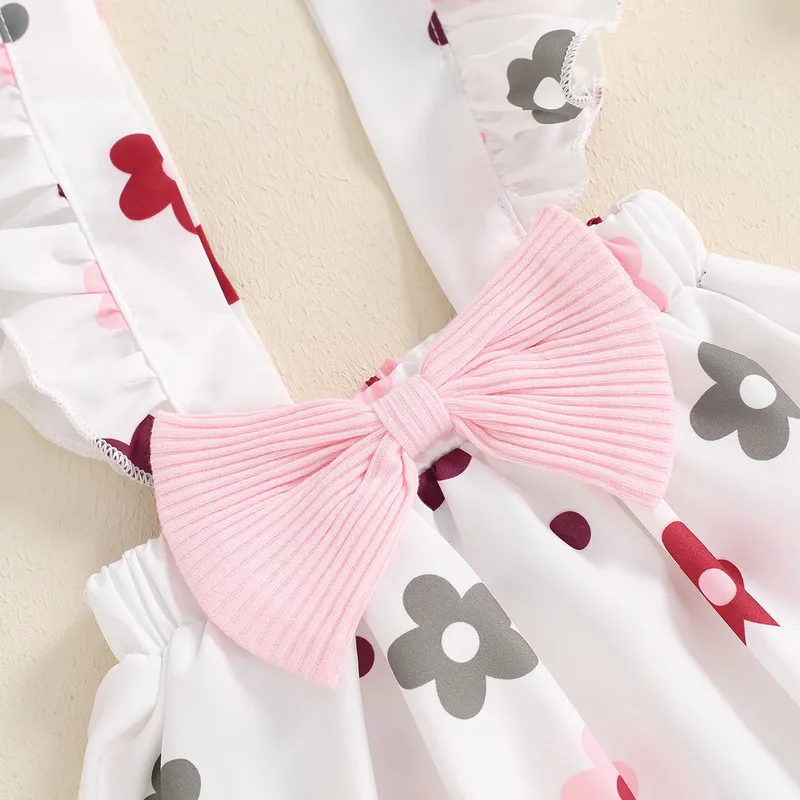 Newborn Baby Girls Skirts Sets Fall Clothes Long Sleeve Ribbed Bodysuit Bow Suspender Skirt Headband Set Baby Clothing