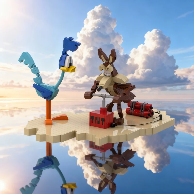 

630pcs MOC Roadrunner And Wile E Coyote Creator Model Building Blocks Toy Gift Creative Display Collectible Desk Premium Adult