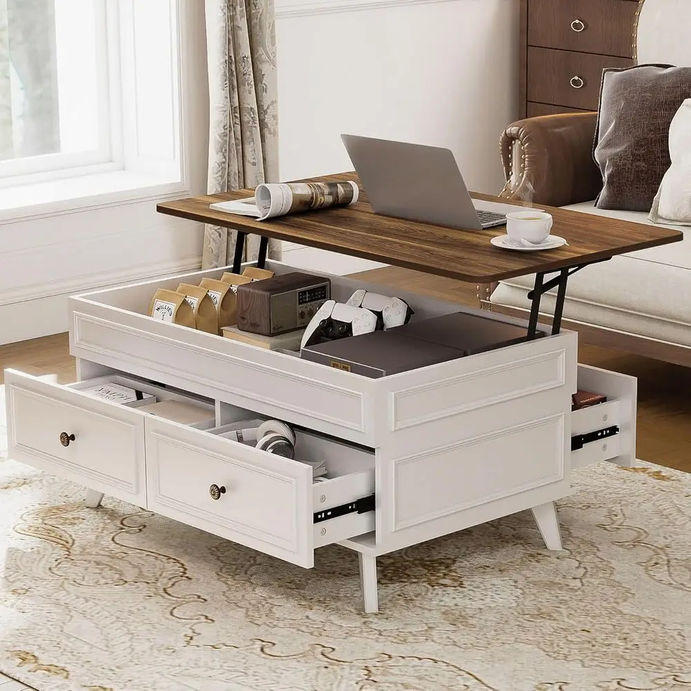 

Журнальный столик 39.4 Lit Top с местом для хранения для гостиной, большой деревянный стол в деревенском винтажном стиле с 4 ящиками и скрытыми отделениями